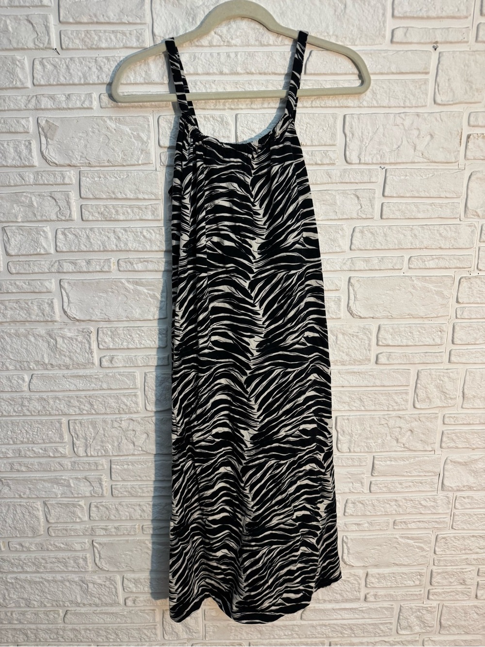 H&M Zebra Print Cotton Sundress Small Black White Flowy Midi